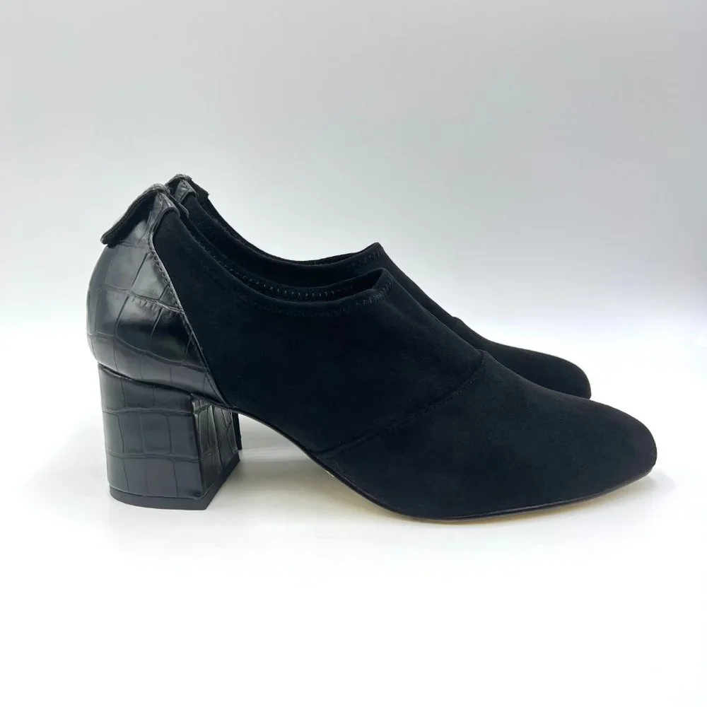 6.5WW 6.5 EXTRA WIDE Bella Vita Black Faux Suede Croc Block Heels Shooties Pumps